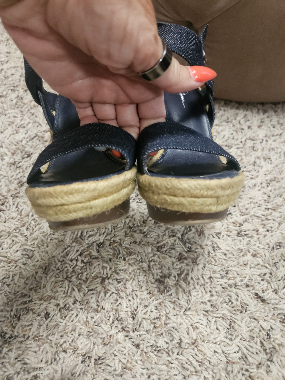 Jessica Simpson Navy Denim Espadrille Wedge Sandals - Picture 10 of 16